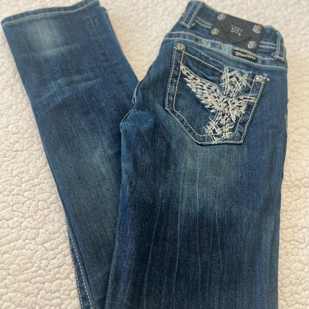 Miss Me Blue Skinny Jeans with Contrast Stitching NWOT Size 28 Women's Skinny - Picture 4 of 13
